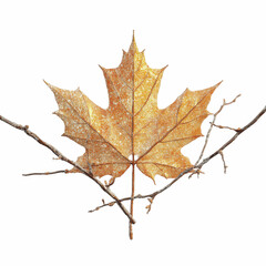 Naklejka premium Golden Maple Leaf on Winter Branches Against a Vibrant Blue Transparent background