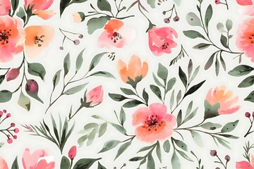 Delicate Watercolor Floral Pattern Featuring Peach and Coral Blossoms