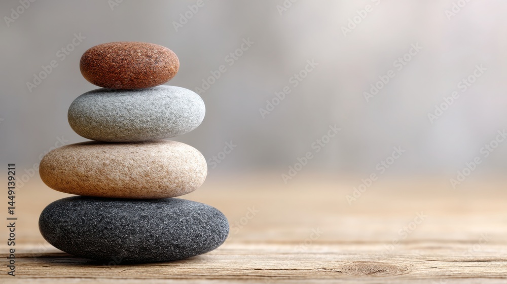 Poster a stack of stones formed in an asymmetrical arrangement representing the concept of harmony through 