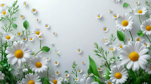 [Floral wallpaper with realistic colorful daisies and chrysanthemums] Floral Wallpaper Background with Realistic Daisies & Chrysanthemums in Soft Beige Tone