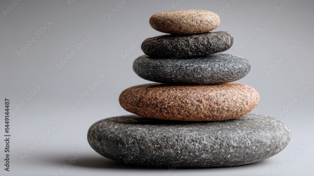 Poster a serene stack of rocks symbolizing stability and core stillness amidst the movement of nature's ele