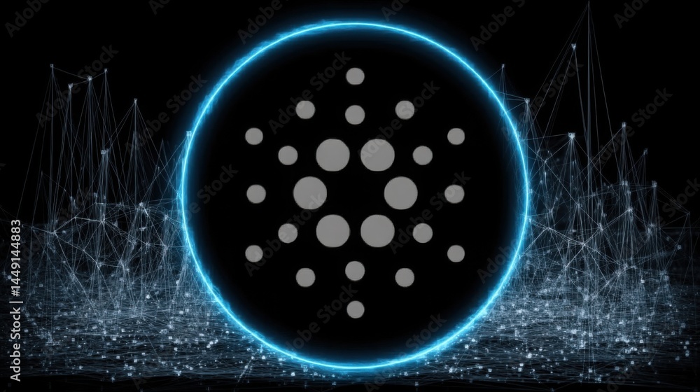 Poster circular design featuring multiple dots representing decentralized crypto utility in a modern digita