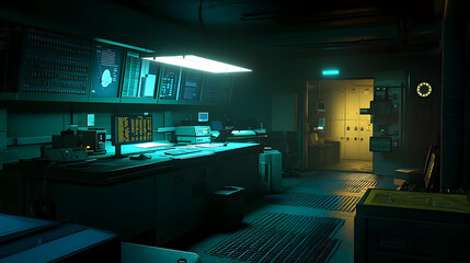 Pixelated Futuristic Laboratory Interior