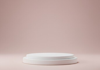 Minimalist White Podium on Pink Background - Product Display, Stage for Presentation, Pedestal, Empty Space for Mockup