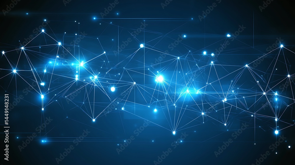 Poster illuminated network structure against a dark blue gradient surface