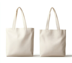 Two plain off-white canvas tote bags, side-by-side, featuring long handles, ready for customization