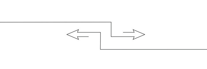 Continuous one line drawing of arrow pointing left and right. Black thin line of two directions arrow icon isolated on white background. EPS vector illustration for banner, template ,web, app, poster.