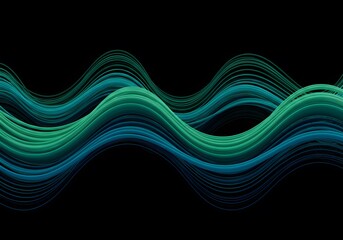 Abstract Wave Art Teal and Blue Flowing Lines on Black Background for Design and Visuals.