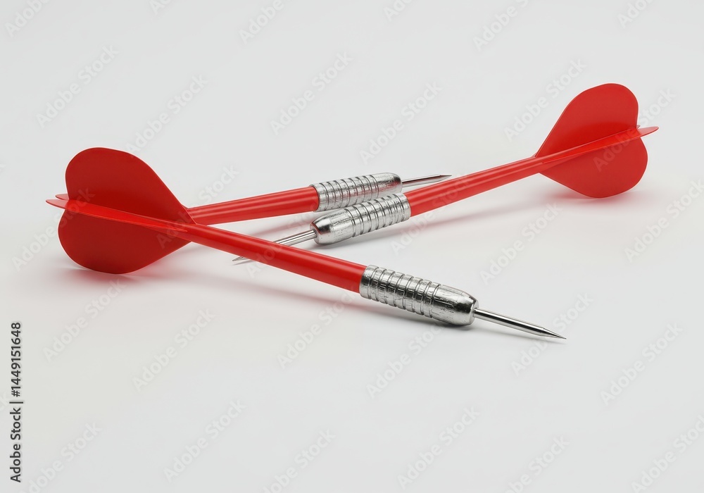 Aufkleber three red darts with silver grips are arranged on a white surface, creating a minimal composition
