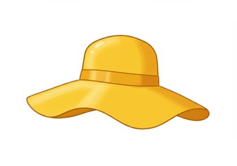Illustration of a bright yellow sun hat with a ribbon band on a white background