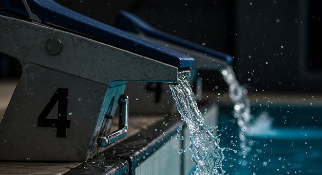 Water Flowing From Starting Block Into Swimming Pool