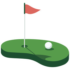 Golf hole with flagstick on green isolated vector illustration on white background