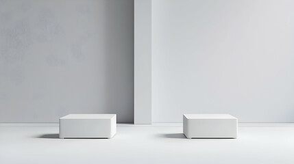 White Cube Pedestals In Modern Minimalist Interior