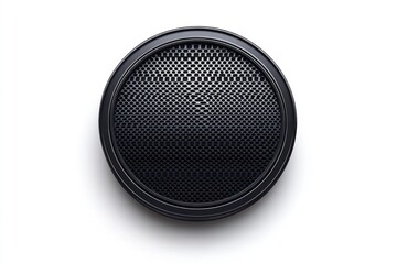 Black Round Speaker Grill on White Background Industrial Design Concept