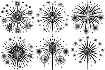 Obraz premium Glittering fireworks silhouette vector illustration isolated on white background.