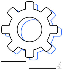 Gear outline with minimal design and blue accents. Ideal for engineering, innovation, optimization, process, efficiency, technology, and development. Modern flat simple metaphor