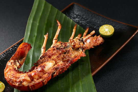 Closeup of grilled lobster on a plate