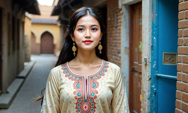 Woman in Traditional Attire Outdoors