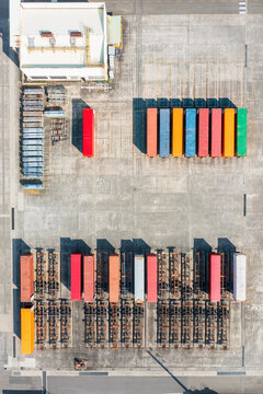 Aerial View of Colorful Shipping Container Yard