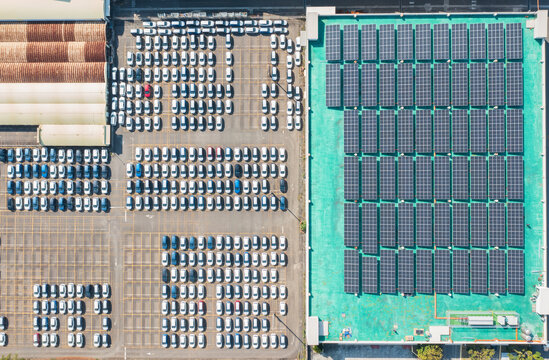 Car Dealership with Solar Power and Parking Overview