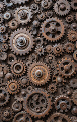 Industrial gears and cogs background texture rusty metallic steampunk design