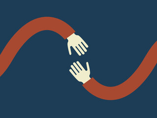 Hands reaching to shake hands in blue studio