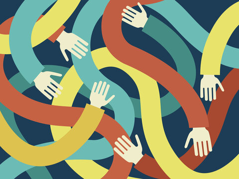 Tangled arms reaching out in complex