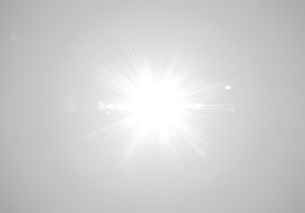 A bright white light radiates outwards against a light gray background creating a lens flare effect