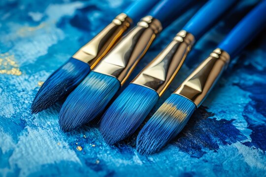 Blue paintbrushes on blue canvas