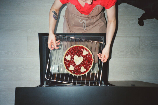 Making a cherry pie with heart shapes for Valentine's Day
