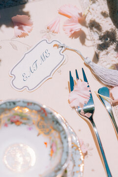 Elegant tea party table setting with vintage decor