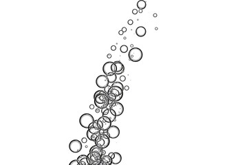 Fototapeta premium A vertical stream of transparent bubbles of varying sizes on a plain white background in a studio shot
