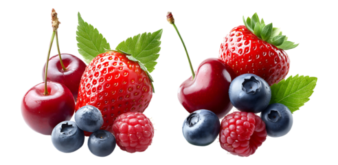Fresh mixed berries with strawberry, cherry, blueberry, and raspberry isolated.