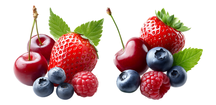 Fresh mixed berries with strawberry, cherry, blueberry, and raspberry isolated.