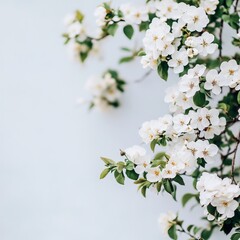 Delicate White Flowers Gracefully Blooming on a Branch Against a Soft Natural Background in Springtime