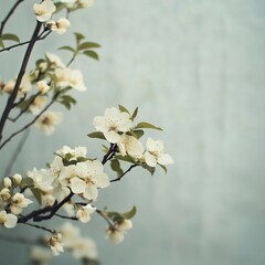 Obraz premium Delicate Branch Adorned with Beautiful White Flowers Against a Soft Background Evoking Tranquility