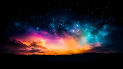 Fototapeta premium Vibrant Night Sky Sunset Panorama