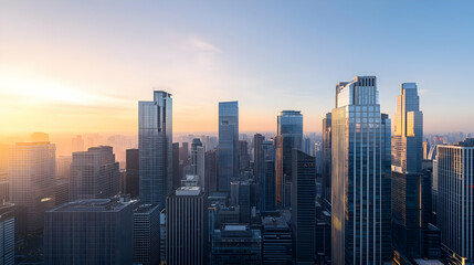 Obraz premium Sunrise Over City Skyline Panorama