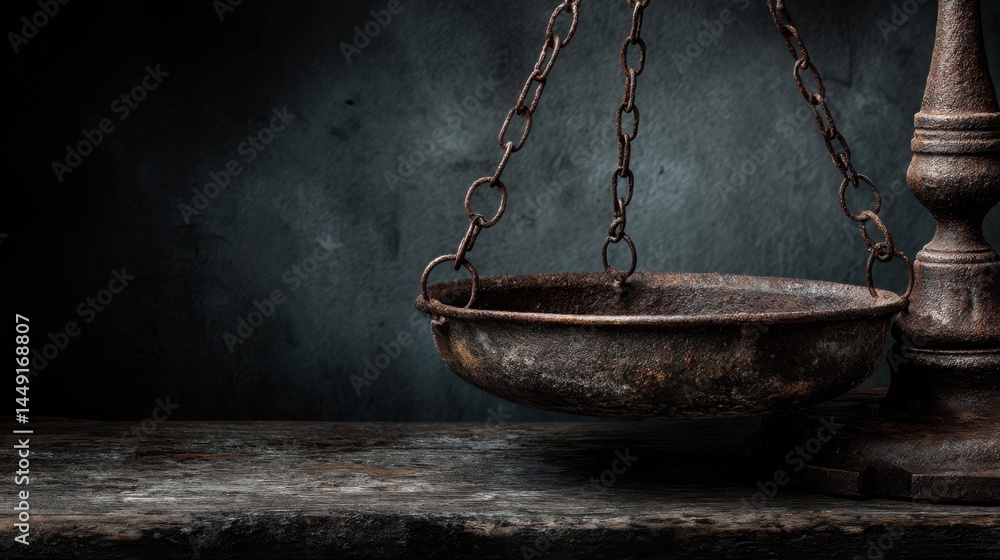 Poster classic balance scale with a chain symbolizing equilibrium and financial stability in economic conce