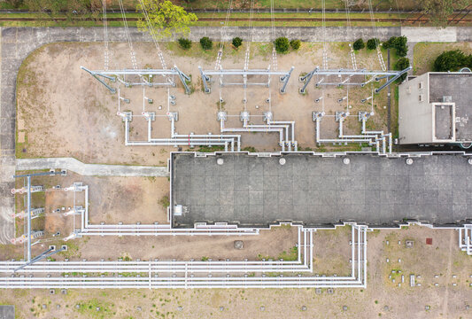 Electrical Substation with Connected Power Lines