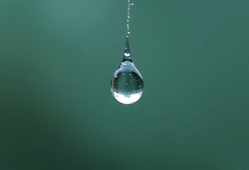 drop of water hanging from a green surface