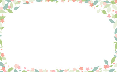 Simple Frame with Green Leaves and Pink Flowers Full Border