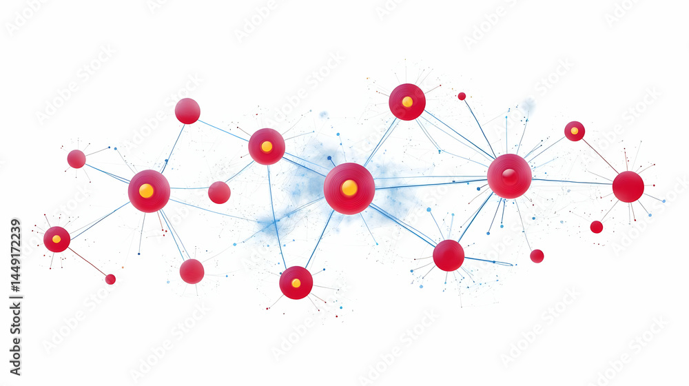 Poster abstract network design with red dots and blue lines