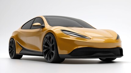 Futuristic dark yellow car mockup, front angle, modern aerodynamic design, high detail, isolated on white background