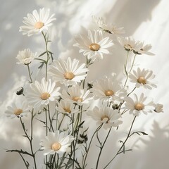 Obraz premium Elegant White Flowers in a Simple Vase on a Wooden Table Creating a Fresh and Bright Atmosphere