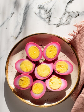 Pink pickled eggs