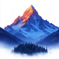 winter landscape with mountains, icon, logo, print, sticker 