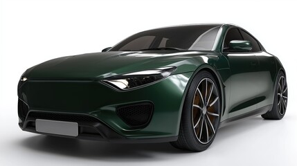 Obraz premium Futuristic emerald green car mockup, front angle, modern aerodynamic design, high detail, isolated on white background