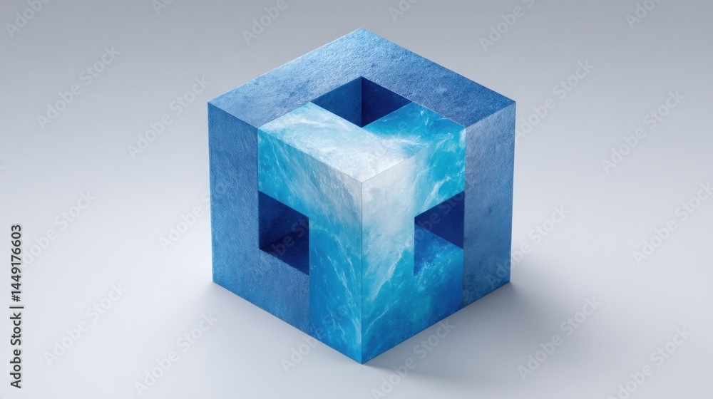 Poster blue cube on white background representing financial resilience blueprint and conceptual preparation