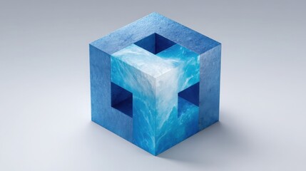 Fototapeta premium Blue cube on white background representing financial resilience blueprint and conceptual preparation for future challenges